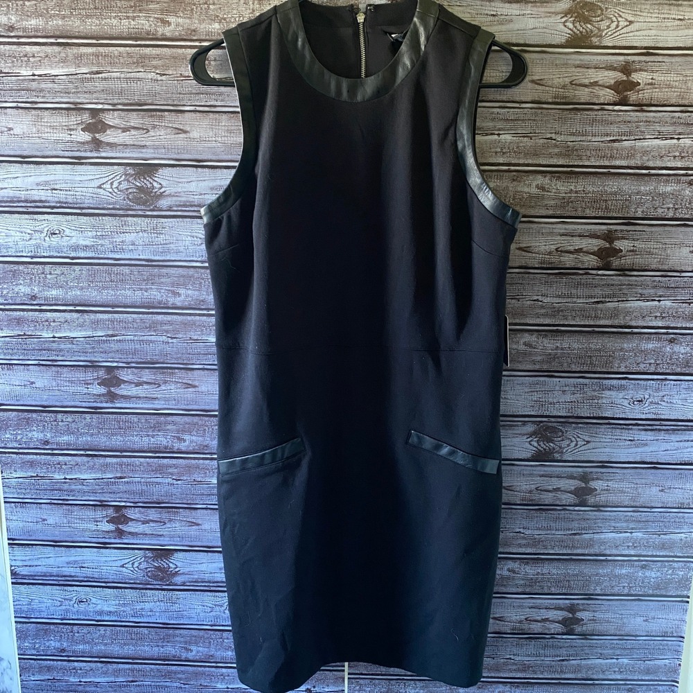 Express Women's Sleeveless Dress Size L Black Faux-Leather Trim‎ Back Zipper NWT
